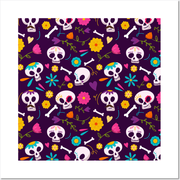 Sugar Skull Pattern Wall Art by aquariart